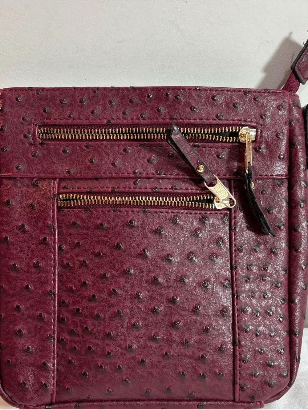 Cato Women's Crossbody Bag in Burgundy Faux Ostrich Leather - Classic Everyday